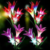 SOWAZ Solar Lily Flower Sets of 4 with Red and Purple Color Changing Dusk Dawn