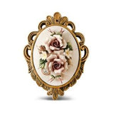 Handmade  Capodimonte Style Porcelain Rose Bouquet in Oval Frame Wall Flower Plaque  - Two Vertical Roses