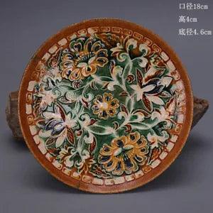 7" china old Antique Porcelain tang dynasty sancai peony flower bowl