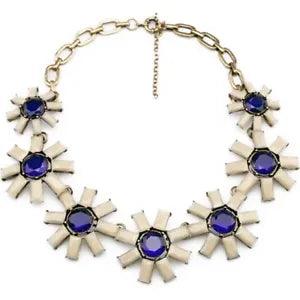 Rose & Peony British Fashion Statement Necklace Unique Blue Cream Flowers
