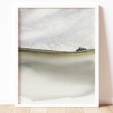 Landscape Print of Abstract Painting, Soothing Artwork for Walls, Grassy Plains with Distant Trees, Grey Brown Green Neutral Wall Decor