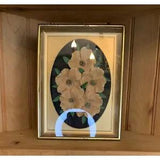 Vintage Dried Pressed Real Dogwood Flowers Gold Metal Shadowbox Frame