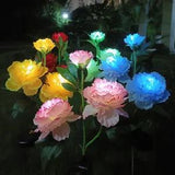 Peony Flower Outdoor Solar Garden Stake Lights 3 LED Waterproof Yard Lamp Decor