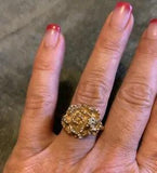Vintage Avon Gold Tone Carnation Statement Ring With Rhinestone. Fits Size 5-6.