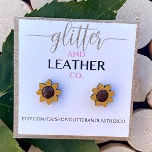 Sunflower Earrings, Wood Stud Earrings, Sunflower Stud Earrings
