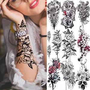 Flower Rose Temporary Tattoos - Peony Daisy Tattoos Sticker Body Art Tattoos 1pc