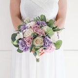 Spring Wedding Bouquet, Artificial wedding bouquets purple Periwinkle pink roses eucalyptus. Bridal Bouquets silk Wedding Flowers, Weddings