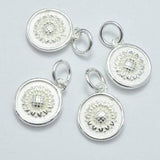 1pc 925 Sterling Silver Charms, Sunflower Charms, 10.8mm Coin with 6mm Closed Jump Ring (007916105)