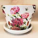 Handmade Decoupage Terra Cotta Indoor Orchid Planter, Garden Decor, Blush Peony, Terra Cotta Planter, Orchid Flowerpot, 6.75"