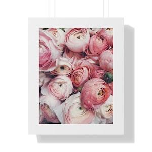 Victorian Pink Peonies Flower Prints, Framed Vertical Poster, Pastel Pink Peony Wall Art, Girls Bedroom or Nursery Decor