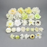 28Pcs Artificial Flower Head Combo Set/4-12cm Silk Simulation Flower/Beige DIY Flower Kit for Wedding Bouquets Baby Shower Fake Floral Decor