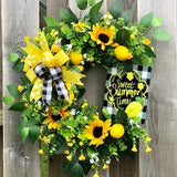 Sunflower Lemon Grapevine Wreath, Front Door, Homemade, Door Decor, Home Decor, Handcrafted, Housewarming, Spring, Summer, Aluminum Sign,