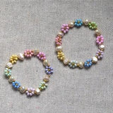 Daisy Beaded bracelet with pearls, Daisy flower bracelet for women, freshwater pearl bracelet gold,flower girl bracelet gift for her Rainbow