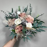 Wedding Bouquet Grey Bridal Dusty Rose Bouquet White Bridesmaids Grey Bouquet Dusty Rose Decor Ivory Artificial Flower