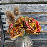 FALL Maple Leaf Rose Bouquet, With Teasel Plants. REAL LEAVES! Fall Home Decor, Thanksgiving, Halloween