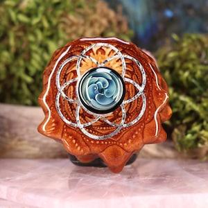 Pinecone Pendant with Glass (Blue Phoenix Orchid) and Silver Seed of Life (Large) by Third Eye Pinecone
