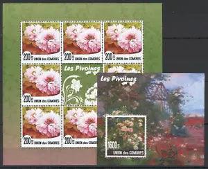 Flowers D46 Peony Flora Plants 2 Sheets MNH Comores 2010