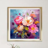 Pink and Purple Peony Flowers Painting | | Blue and Purple Floral Art|  Bouquet Canvas Print | Blue Painting with Flowers | Wall Decor