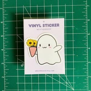 Floral Ghost Sticker | Flower | Weather Proof | Glossy Laminate |
