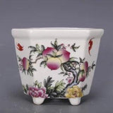 Old Chinese Porcelain Color painting peach peony Square Brush Pots Flower Pot 68