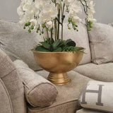 Chloe Large ,Real touch Luxury White faux Orchid display in silver or gold champagne bowl