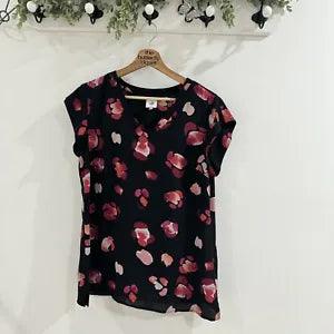 CAbi Floral Peony Petal Print Blouse Black Pink Style# 5523 M Medium