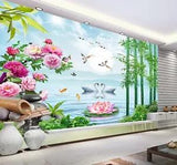 3D Peony Flower Lotus Swan 43768NA Wallpaper Wall Murals Removable Wallpaper Fay