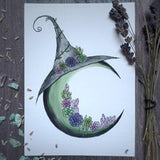 Succulent Moon Print, lunar, crystals, imbolc, ostara, spring, pagan, witch, art, artwork, decor, sabbat, cottagecore, magic, green, plant