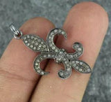 Pave Diamond Fleur De Lis Pendant 925 Silver Lily Diamond Charm Pendant Gift.
