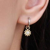 Sterling Silver Sunflower Huggie Hoops, Dainty Dangle Sunflower Earrings, Flower Hoops, Detachable and Interchangeable Hoops