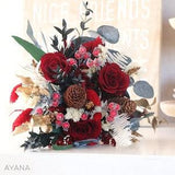 Bouquet FRANCFORT Red green and gold, dried and preserved flower arrangement, party burgundy bouquet, traditional red Christmas decoration