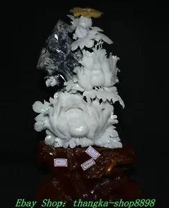 19.3" China Fine Natural Xiu Jade Carve Peony Flower Tree Art Statue Sculpture