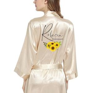 Sunflowers Floral Bridesmaid Robes Bridal Party Satin Robes Bride Wedding Party Robe, Sunflower Robe, Custom Personalized Gift