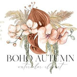 Boho Autumn Watercolor Flowers. Rust  Beige fall FLOWERS. Orchid Flowers Dry Palm Leaves Watercolor clipart.