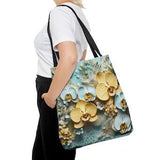 Flowery Tote Bag, Shopping Bag with Orchid Print, Gift for Plant Lovers, Birthday Gift for her, Gift for him, Gift for her, Vegan Gift