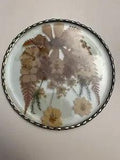 Vintage Beveled Glass Pressed Flowers Silver Metal Trim Trivet