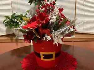 Awesome Santa Buckle Container Fillled With Artificial Christmas Flowers