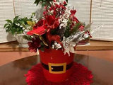 Awesome Santa Buckle Container Fillled With Artificial Christmas Flowers