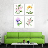 Floral Botanical Watercolour Prints - set of 4. Home decor, Flower painting Art Prints, poster, sunflower orchid rose peony tulip hydrangea
