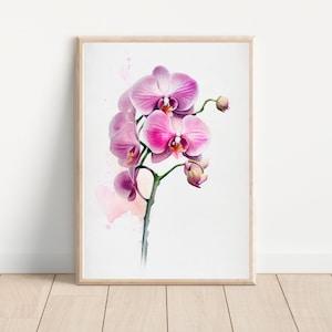 Orchid Watercolor, Tropical Artwork, Island Art, Flower Watercolor, Plant Watercolor, Minimalist Art, Boho Art, Hawaii Artwork