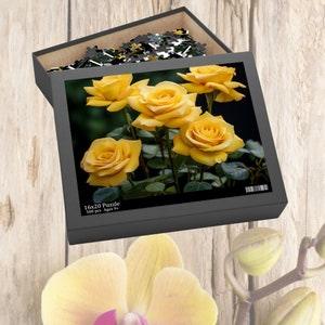Yellow Roses Puzzle 120, 252, 500 piece Challenging roses jigsaw Beautiful floral Unique rose bouquet brain teaser Botanical garden scene