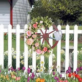 Spring Wreath Artificial Peony Flowers and Wheel 46x50cm Lifelike Welcome Sign