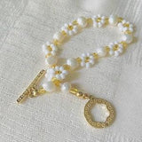 Freshwater Pearl and White Daisy Beaded Bracelet