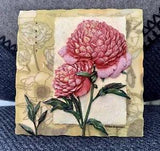 Richard A. Henson Peony Pink Flowers Ceramic Wall Hanging Tile Signed Pre-owned
