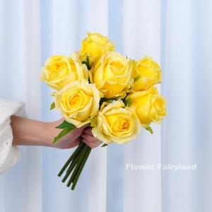 7 Stems Real Touch Latex Rose Bouquet | High Quality Artificial Flower | DIY | Wedding/Home Decoration | Gifts - Yellow