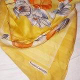 Yellow Scarf FRANCO LAURENTI Designer Scarf Large Square Orange Blue Black Tulips Peony Flowers Neck Wrap Head Scarf Fashion Unique Gifts