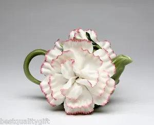NEW COLLECTIBLE PORCELAIN 3D WHITE AND PINK CARNATION FLOWER TEAPOT-8OZ-NAIS