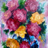Roses oil painting on canvas, Floral original art, Pink and yellow roses wall art, Art by Diana GRV