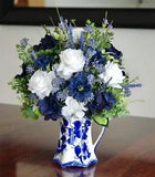 Vintage Clinchfield Artwork Pitcher with a Blue and White Silk Arrangement