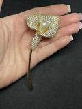 VTG NAPIER Pin Brooch Calla Lily Flower Gold Tone Clear Crystals TearDrop Pearl